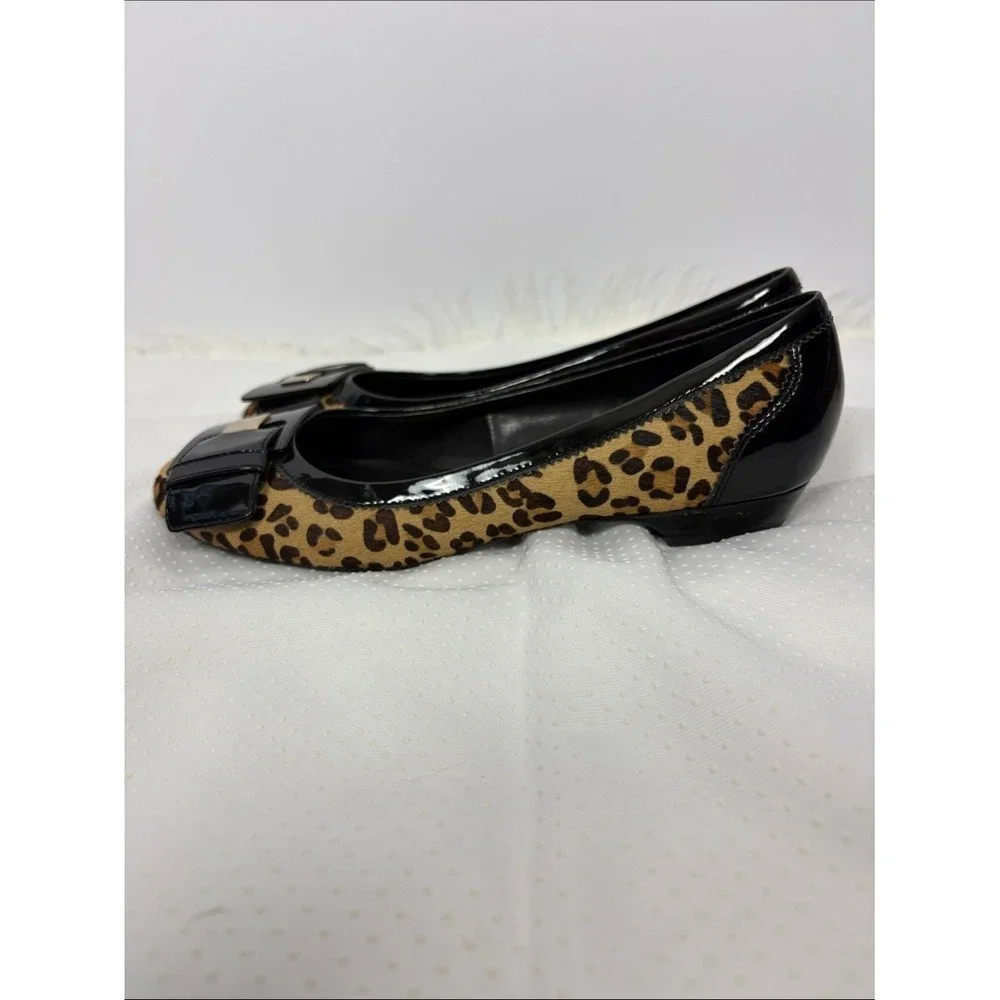 Franco Sarto Leopard Print Patent Leather Ballet Flats Buckle Size 7